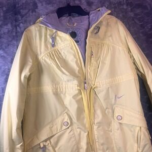 Nike Snowboarding Jacket Womens Large Yellow Hooded Full Zip Ski Coat 336773-774